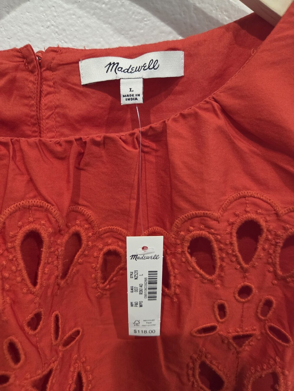 Madewell Embroidered Sleeveless Bubble Top In Poplin Large NWT - Picture 3 of 11